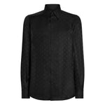Dolce & Gabbana DG logo martini jacquard shirt in black silk with button fastening, classic collar, and long sleeves.