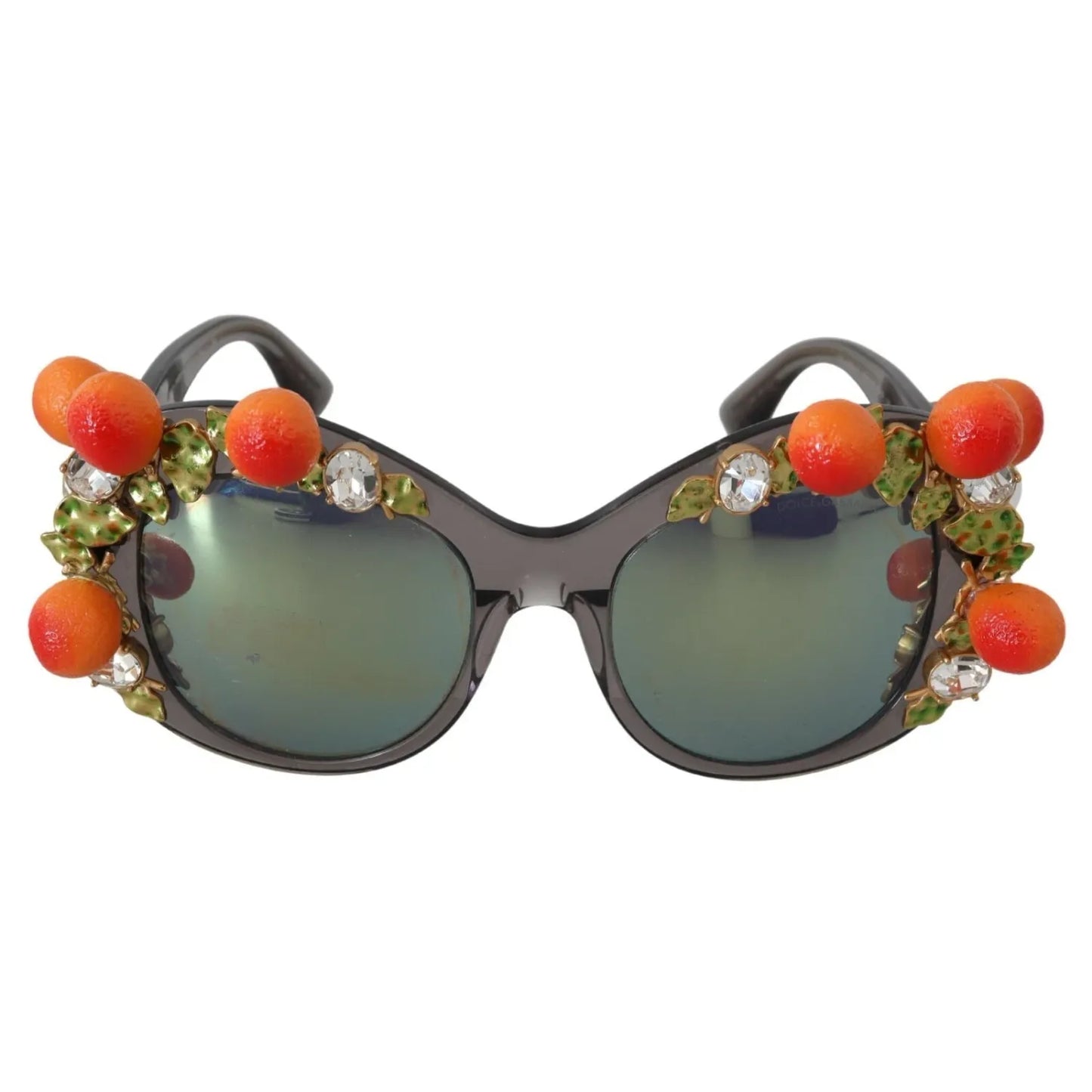 Dolce & Gabbana DG4283B Acetate Crystals Orange Appliques Sunglasses with gray lenses and decorative detailing.