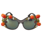 Dolce & Gabbana DG4283B Acetate Crystals Orange Appliques Sunglasses with gray lenses and decorative detailing.