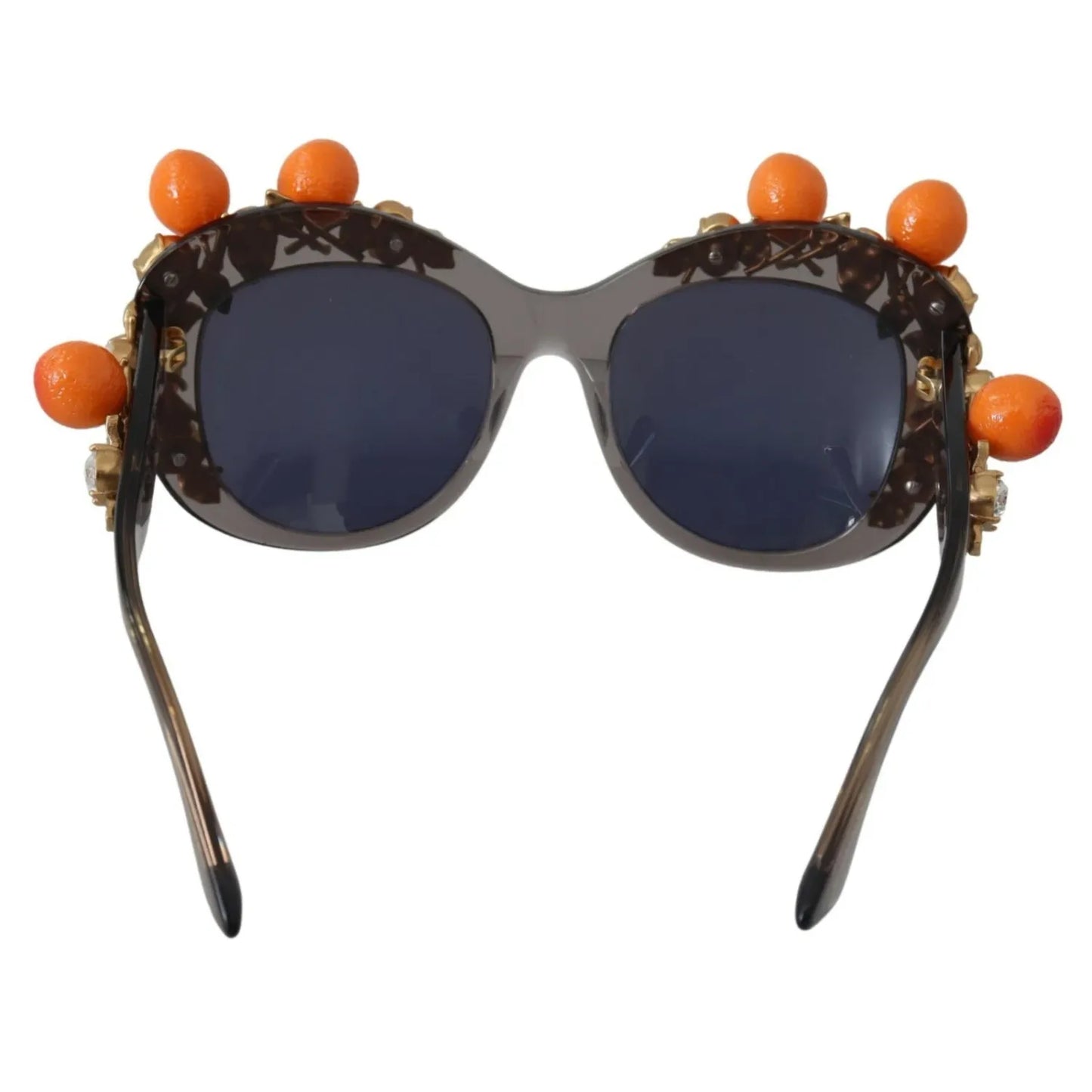 Dolce & Gabbana DG4283B Acetate Crystals Orange Appliques Sunglasses with gray lenses and orange details, frontal view.