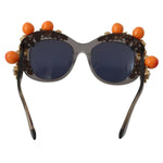 Dolce & Gabbana DG4283B Acetate Crystals Orange Appliques Sunglasses with gray lenses and orange details, frontal view.