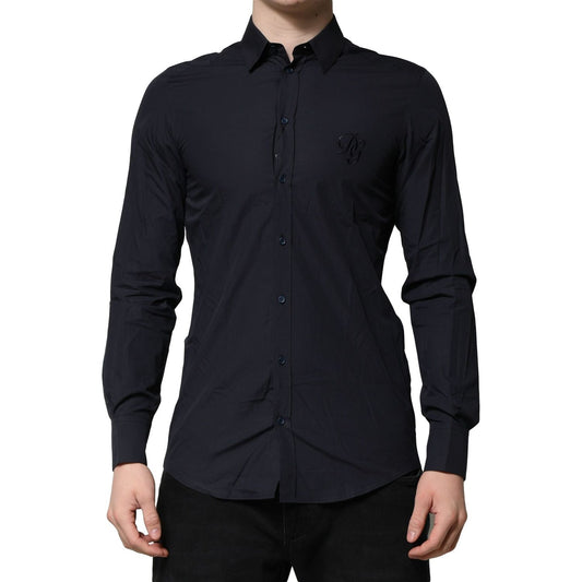 Dolce & Gabbana Dark Blue MARTINI Cotton Dress Formal Shirt with classic neck and button closure, 100% cotton, made in Italy.