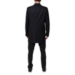 Back view of Dolce & Gabbana Dark Blue Wool Men Jacket Coat Blazer Suit in slim fit with notch lapel detailing.