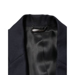 Interior view of Dolce & Gabbana Dark Blue Wool Men Jacket Coat Blazer Suit with satin lining and logo detail.