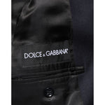 Dolce & Gabbana Dark Blue Wool Men Jacket Coat Blazer Suit interior with logo detail showcasing luxury craftsmanship.