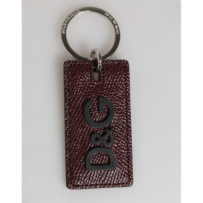 Dolce & Gabbana Dark Brown Leather Logo Metal Ring Men Keychain Keyring with silver detailing, crafted from high-quality calf leather.