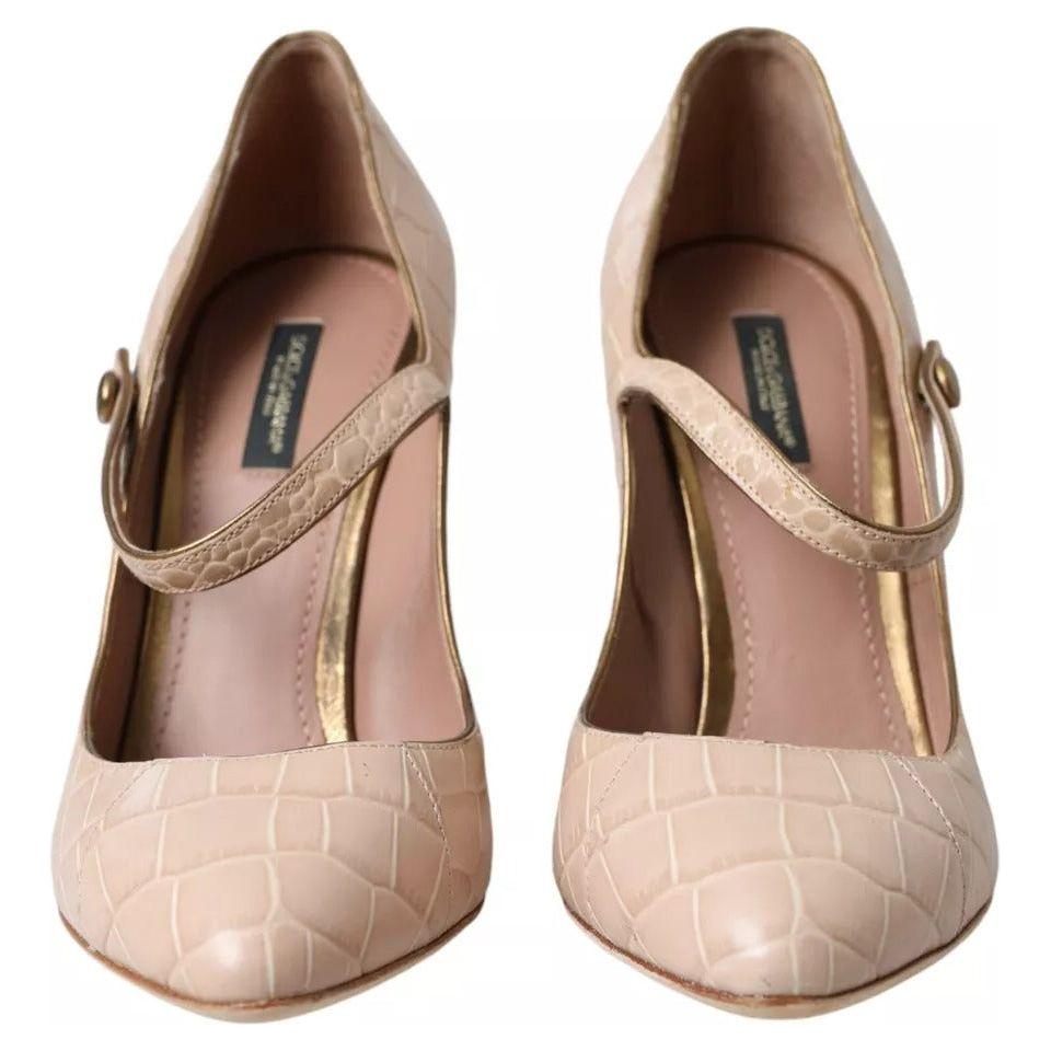 Dolce & Gabbana Beige Leather Mary Janes Embellished Shoes LA10915-39