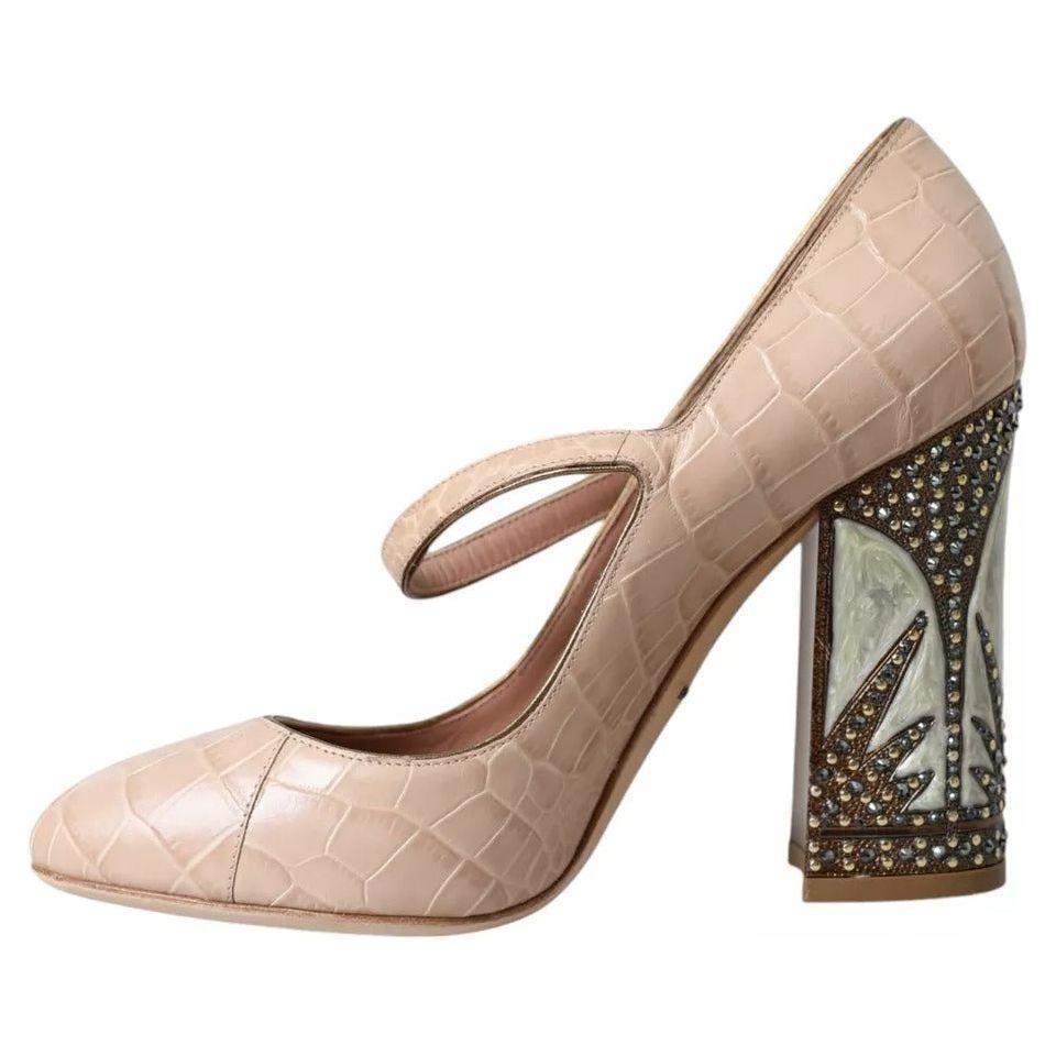 Dolce & Gabbana Beige Leather Mary Janes Embellished Shoes LA10915-39