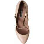 Dolce & Gabbana Beige Leather Mary Janes Embellished Shoes LA10915-39
