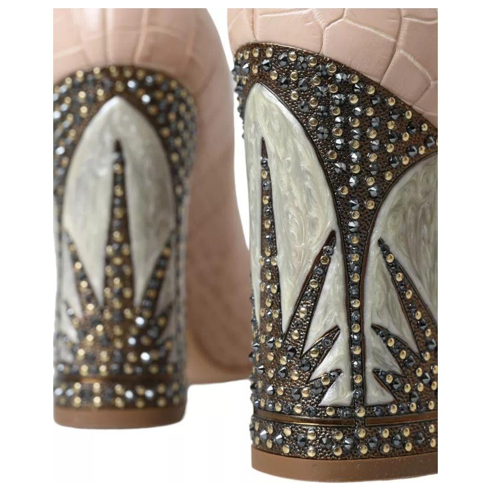 Dolce & Gabbana Beige Leather Mary Janes Embellished Shoes LA10915-39