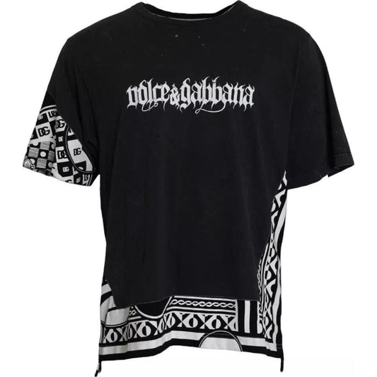 Dolce & Gabbana Black Graphic Printed Cotton Short Sleeves T-shirt TSH86448-52