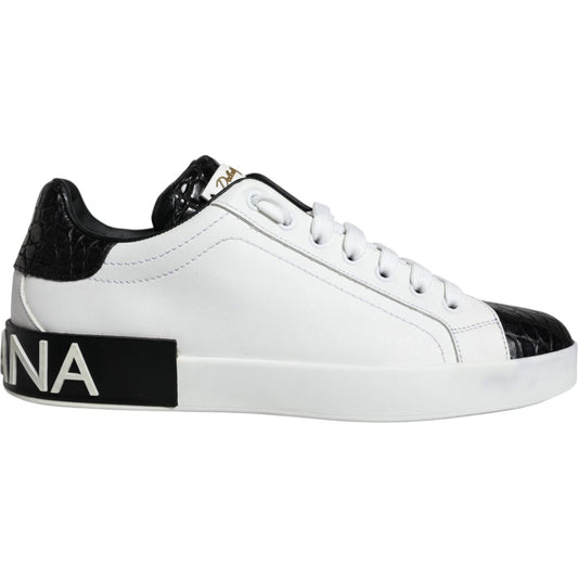 Dolce & Gabbana Black Leather Logo Portofino Sneaker Shoes MV6170-40