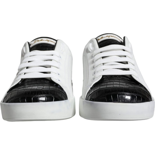 Dolce & Gabbana Black Leather Logo Portofino Sneaker Shoes MV6172-38