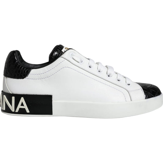 Dolce & Gabbana Black Leather Logo Portofino Sneaker Shoes MV6172-38