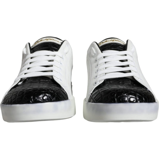 Dolce & Gabbana Black Leather Logo Portofino Sneaker Shoes MV6176-41