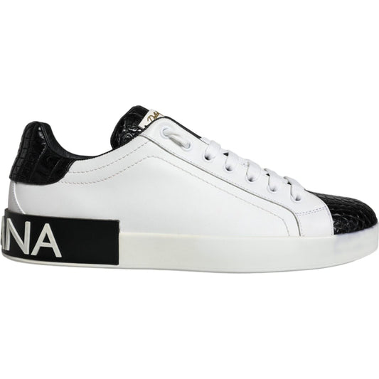 Dolce & Gabbana Black Leather Logo Portofino Sneaker Shoes MV6176-41