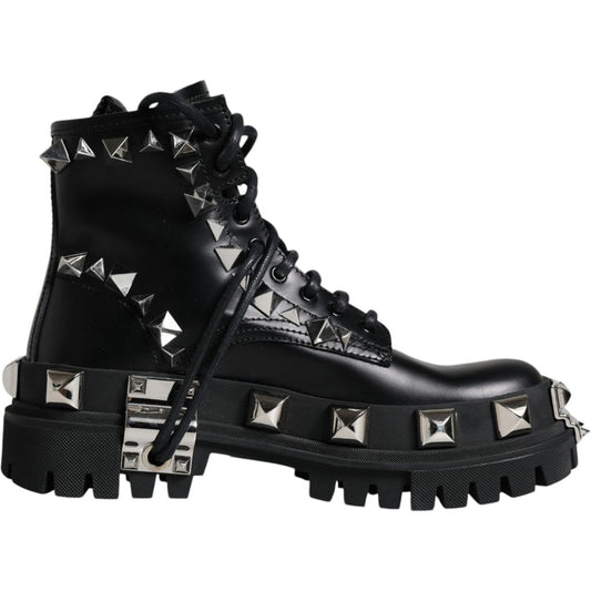 Dolce & Gabbana Black Leather Studded Trekking Boots Shoes LA12172-39.5