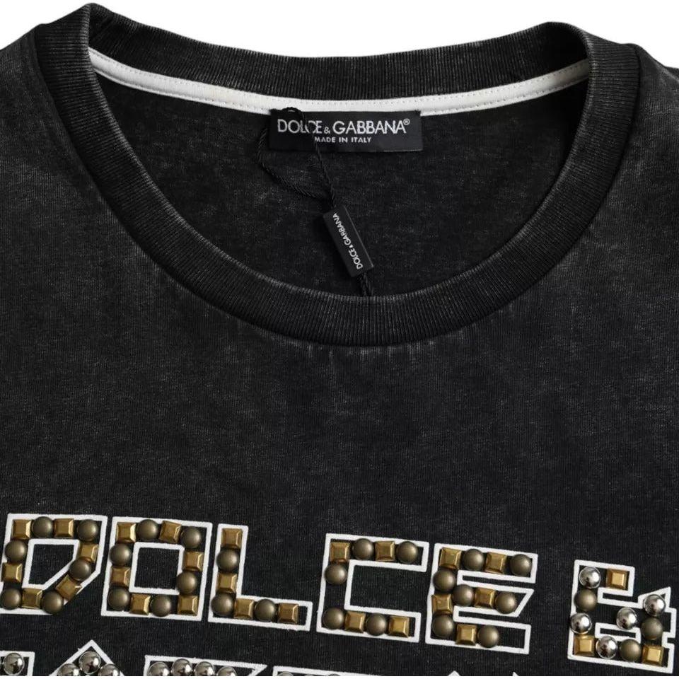 Dolce & Gabbana Black Logo Print Cotton Crewneck Men T-shirt TSH86404-50