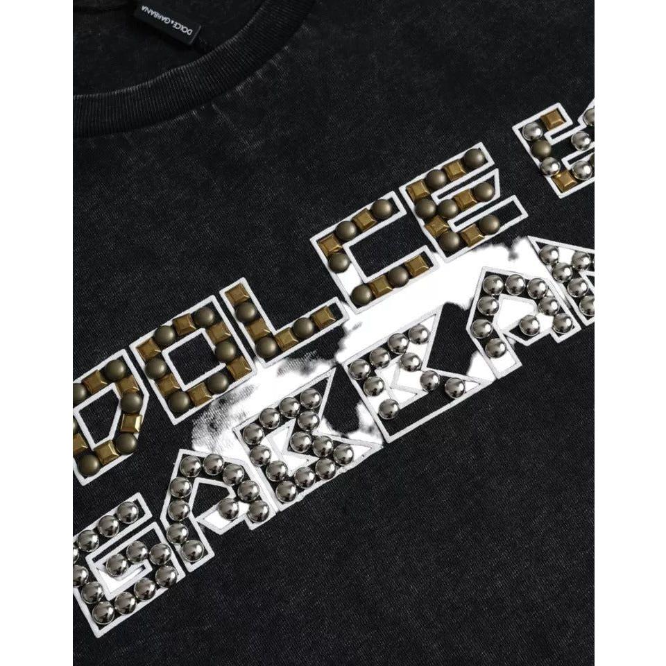 Dolce & Gabbana Black Logo Print Cotton Crewneck Men T-shirt TSH86404-50