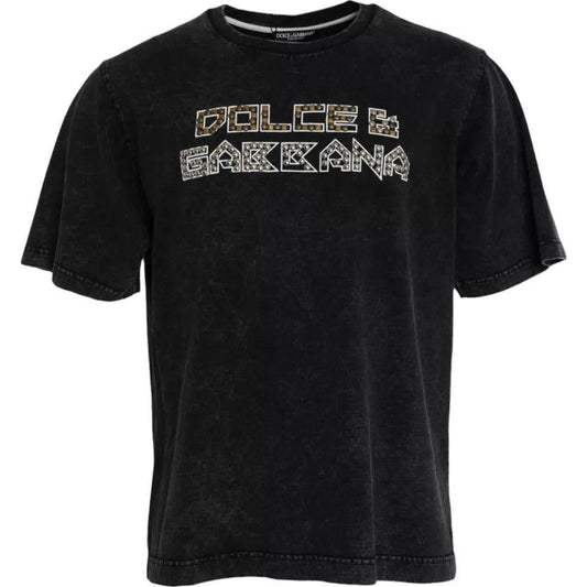 Dolce & Gabbana Black Logo Print Cotton Crewneck Men T-shirt TSH86404-50