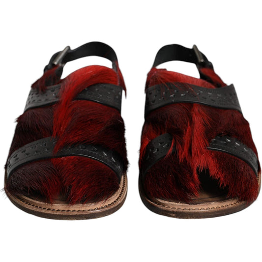 Dolce & Gabbana Black Red Gazelle Hair Leather Sandals Shoes MV5104-43