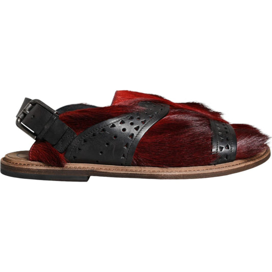 Dolce & Gabbana Black Red Gazelle Hair Leather Sandals Shoes MV5104-43