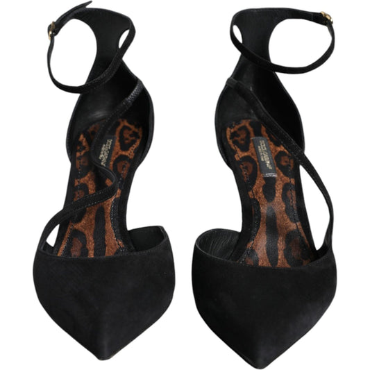 Dolce & Gabbana Black Suede Ankle Strap Heels Pumps Shoes LA8764-39