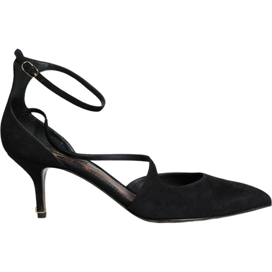 Dolce & Gabbana Black Suede Ankle Strap Heels Pumps Shoes LA8764-39