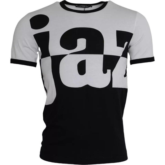 Dolce & Gabbana Black White Jazz Print Cotton Short Sleeves T-shirt TSH86444-44