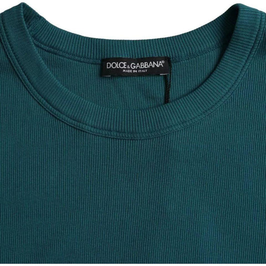 Dolce & Gabbana Blue Green Cotton Round Neck Short Sleeves T-shirt TSH86432-48
