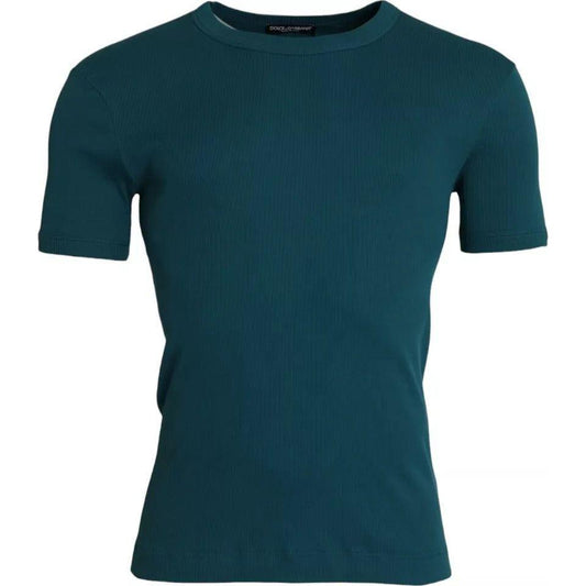 Dolce & Gabbana Blue Green Cotton Round Neck Short Sleeves T-shirt TSH86432-48