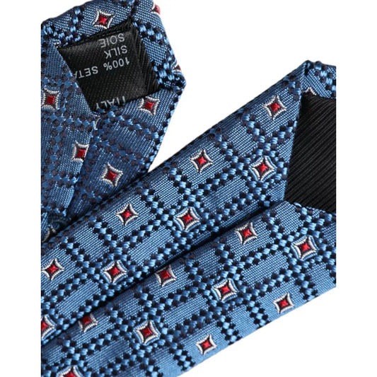 Dolce & Gabbana Blue Patterned 100% Silk Adjustable Men Tie KRA3346