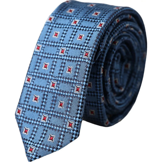 Dolce & Gabbana Blue Patterned 100% Silk Adjustable Men Tie KRA3346