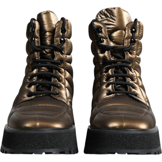 Dolce & Gabbana Bronze Padded Mid Calf Lace Up Boots Shoes MV6340-44
