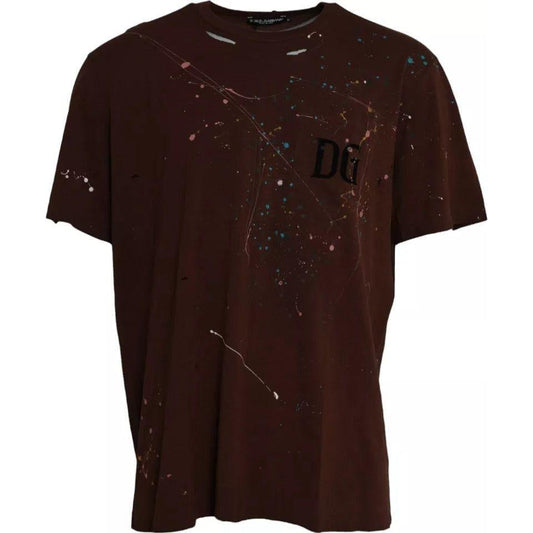 Dolce & Gabbana Brown Color Splash Cotton Crew Neck T-shirt TSH86402-60