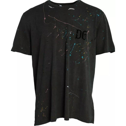 Dolce & Gabbana Gray Color Splash Cotton Crew Neck T-shirt TSH86398-60