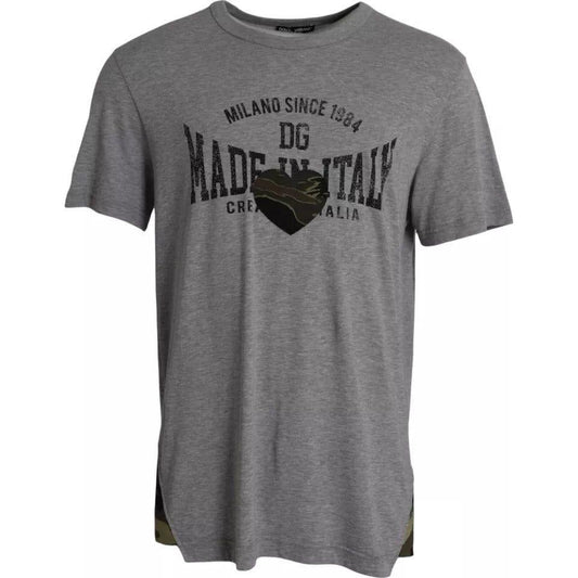 Dolce & Gabbana Gray Graphic Print Cotton Round Neck T-shirt TSH86459-54