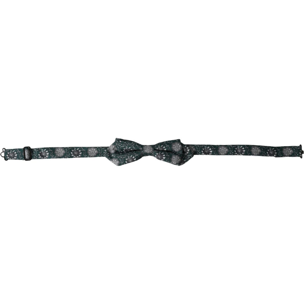 Dolce & Gabbana Green Silk Floral Adjustable Neck Men Bow Tie FT3939