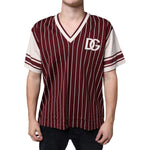 Dolce & Gabbana Maroon Stripes Cotton Logo V-neck T-shirt TSH86651-50