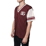 Dolce & Gabbana Maroon Stripes Cotton Logo V-neck T-shirt TSH86651-50