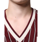 Dolce & Gabbana Maroon Stripes Cotton Logo V-neck T-shirt TSH86651-50