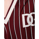 Dolce & Gabbana Maroon Stripes Cotton Logo V-neck T-shirt TSH86651-50
