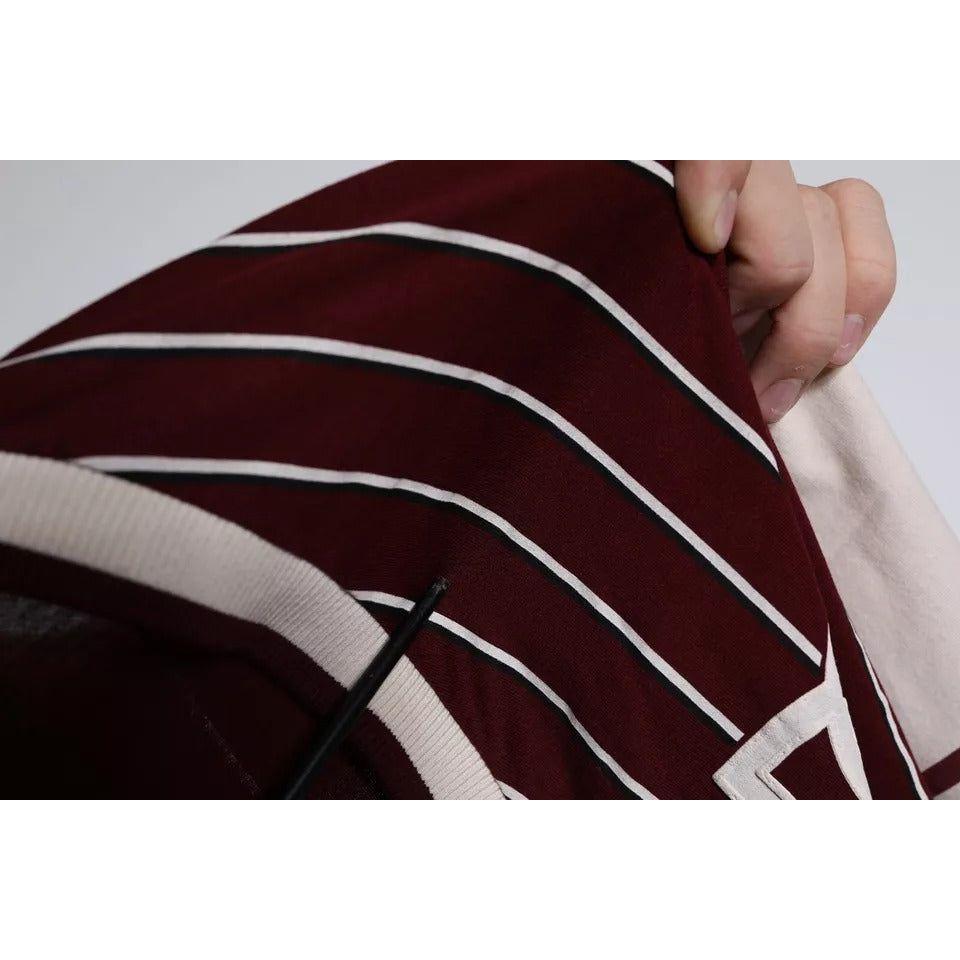 Dolce & Gabbana Maroon Stripes Cotton Logo V-neck T-shirt TSH86651-50