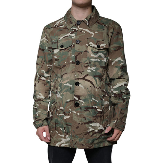 Dolce & Gabbana Multicolor Camouflage Collared Coat Jacket JKT41252-52