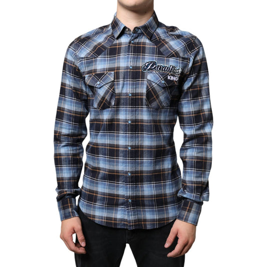 Dolce & Gabbana Multicolor Checkered Paradiso Patch Slim Fit Shirt TSH87124-40