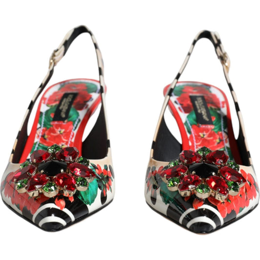 Dolce & Gabbana Multicolor Leather Crystal Heels Slingback Shoes LA12161-35.5