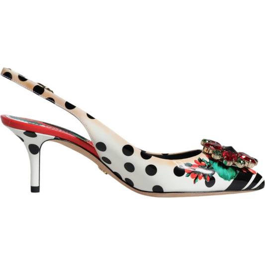 Dolce & Gabbana Multicolor Leather Crystal Heels Slingback Shoes LA12161-35.5