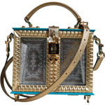Dolce & Gabbana Multicolor Wood Leather Clutch Shoulder Bag Dolce & Gabbana Dim Gray