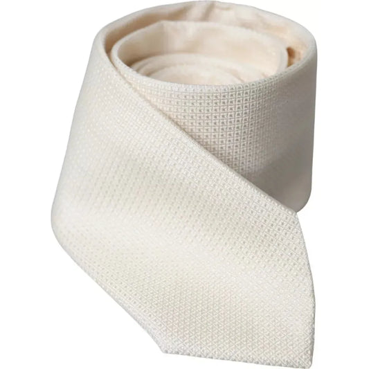 Dolce & Gabbana Off White Patterned Silk Classic Adjustable Tie KRA3374