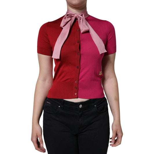 Dolce & Gabbana Pink Short Sleeves Pullover Ascot Collar Top TSH86627-36
